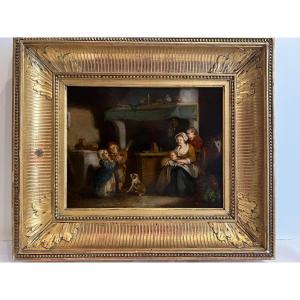 Very Beautiful Genre Painting Of The Seine In A Gold Leaf Frame 