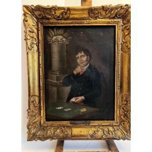 Card Player Painting Signed Plaque Diego Velazquez 1812 Very Restored. 