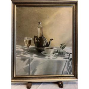 Russian Still Life Painting Signed Verso, Oil On Canvas. 