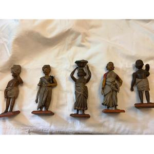 5 Antique Jade Figurines "india" Minor Damage From Use. 