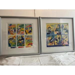  Two German Lithographs Signed Berd Flemming, More Details On The Reverse. 