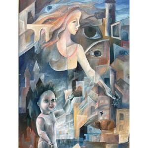 Painting Of A Woman And Her Doll Signed Lower Right, Illegible. 