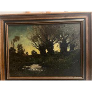 Very Beautiful Landscape Painting With The Beginning Of A Painting On The Back 