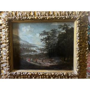 Lakeside Landscape Painting, Very Pretty Frame, French School. 