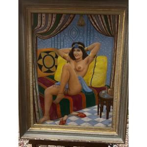 Painting Of A Nude Woman, Art Deco, Signed Fabre Robert, Oil On Canvas. 