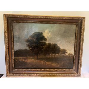 Landscape Painting With Figures And Herd Of Cows, Beautiful 19th Century Quality. 