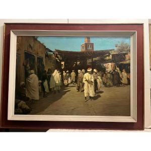 Orientalist Painting Signed Kossak... Tunis The Arms Souk, Oil On Canvas. 
