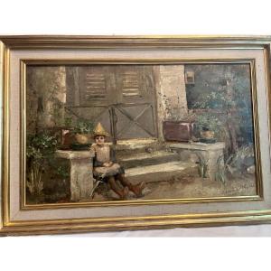 Painting Little Girl And Her Doll Signed Berria Blanc. 