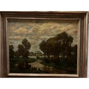 Painting Landscape With River, Signed Dill Malburg Johanna 1859-1944 Died In Nazi Camps.