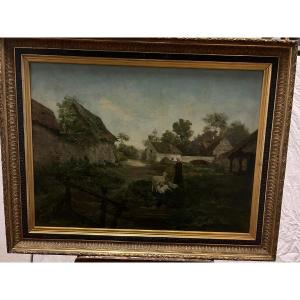 Painting Shepherdess And Her Sheep Signed Léon Ledru 1855-1926.