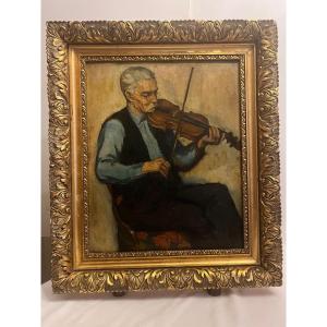 Painting The Violinist American School, Label Roy Camble 1887- 1972 Usa Gallery At Ver