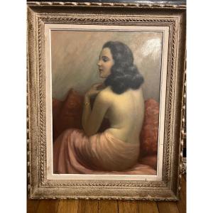 Painting Of A Woman From Behind, Signed Jean Jannel 1894, Sculpted Frame. 