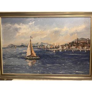 Painting View Of Menton, 20th Century, Oil On Canvas. 