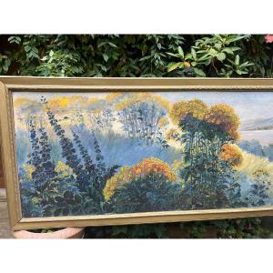 Painting Landscape Flowery Meadow Signed Illegible. 