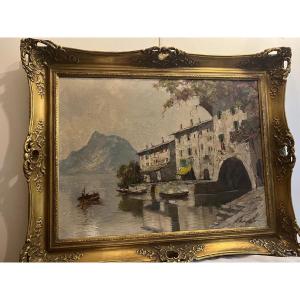 Painting Lake Garda Italy, Signed Illegible Very Good Quality. 