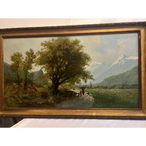 Painting Landscape Shepherd And His Flock Signed Giacinto-bo, 1832-1912
