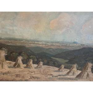 Russian School Painting The Harvest Signed Lower Left Illegible, Oil On Panel. 
