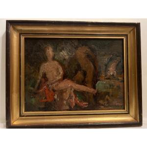 Painting Nude Women Signed Karl Stachelscheid 1917-1970.-