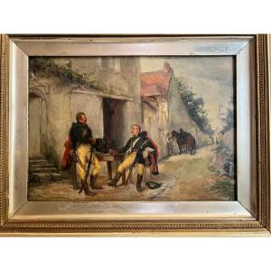 19th Century Painting Officers' Pause Signed Remains Of Signature, B G.