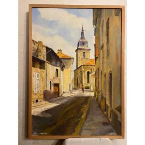 Painting Village Lorain Signed Pierre Martin, Born In Luneville 1924.