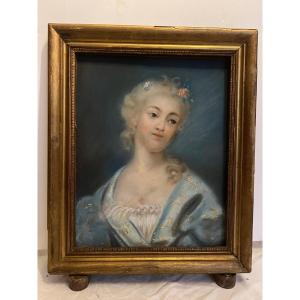 Painting Portrait Of A Young Girl Pastel On Carton