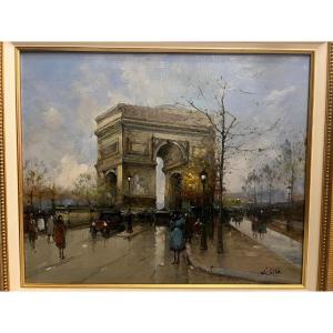 Animated Arc De Triomphe Painting Signed Walter Sita.