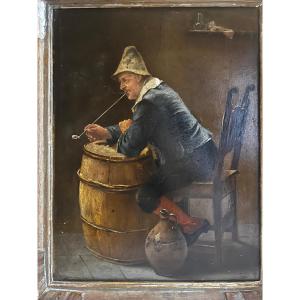Dutch School Painting The Pipe Smoker, Oil On Wood, Frame To Be Restored. 