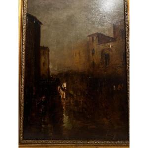 Cityscape Painting, Russian School, Illegible Signature, Oil On Wood. 