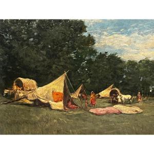 Painting Of A Gypsy Camp Signed Bela Erdössy, 1871-1928.