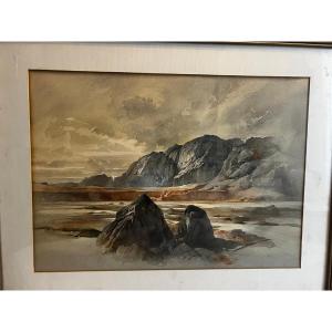 Painting Sea Of Ice In Finland Today Russian Watercolor Signed By The Painter. 