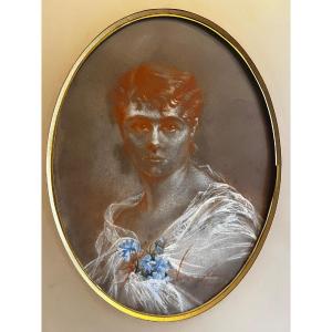 Painting Portrait Of A Young Woman Signed And Dated March 1881 Valentine... Mixed Media. 