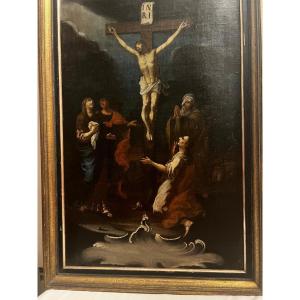 Painting Of The Adoration Of Jesus On The Cross, Oil On Canvas.