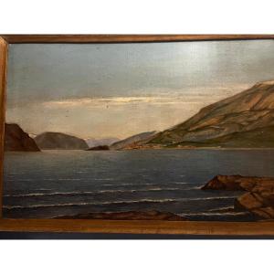Lakeside Landscape Painting Signed, P. Andreotti, Oil On Wood. 