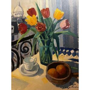 Still Life Painting With Vase Of Flowers, Signed Johannes Meyer Andersen 1918-2005