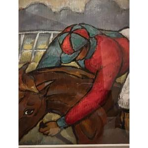 Painting The Jockey Signed, Lev Schultz, 1897-1970, Oil On Paper.