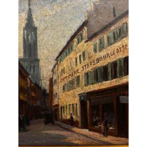 Painting Of The City Of Strasbourg Signed Rotge Prosper, 1895-1969