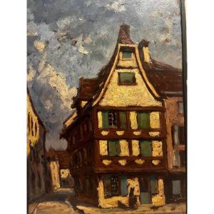 Painting Of A Strasbourg Alleyway, Signed Rotge Prosper. 