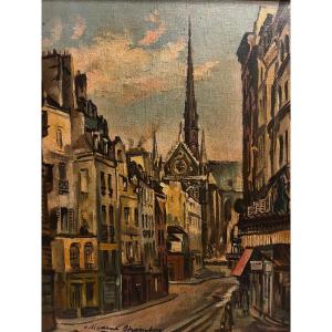 Painting Of A Parisian Street Landscape, Signed, Florez, Paris 1931.