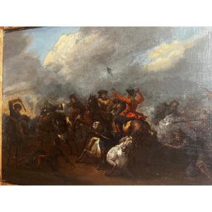 Painting Battle Scene Italy, Francesco Graziani Ciccio Napolitano, Oil On Wood. 