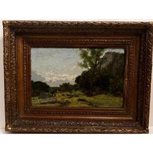 Lively Landscape Painting Signed Alfred Garcement, 1842-1927, Original Frame  