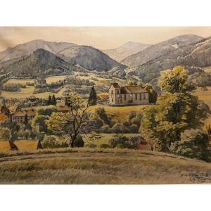 Landscape Painting, View Of Kirchberg, July 1968, Signed Charles Ringenbach 1904-1983.