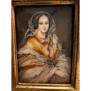 Painting Portrait Of The Duchess Of Orléans By Ingres Oil On Paper. 