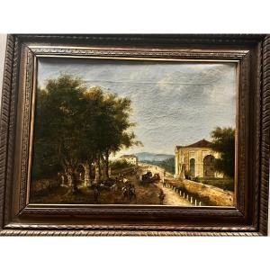 Italian Painting Animated Landscape Maconzani Domenico 1803- 1873.
