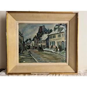 Tableau Rue Annime XX ème Remainder Of Signature Illegible Small Restoration To Be Planned.