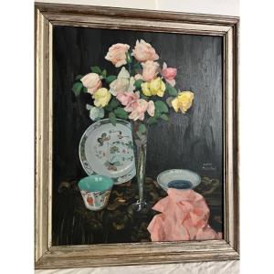 Signed Henri Marchal 1878-1942 Vase De Roses Oil On Canvas.
