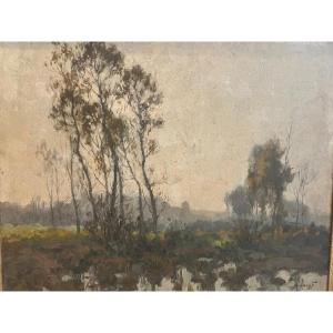 Signed Alexandre Jacob 1876-1972 Evening Landscape Under The Marsh.