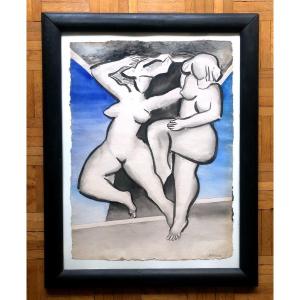 Claude Beaujour (1934-2004) Two Dancing Women XX Century Surrealist