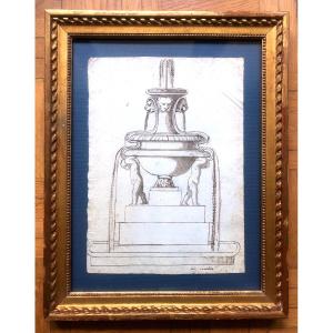 Drawing Of Fountain And Cherubs XVIII Century