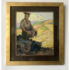 Fernand Calvo (20th Century) Harvest, Basque Painting, Art Deco