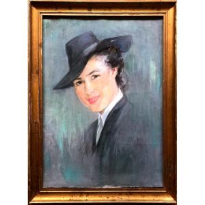 Josey Pillon (1876- ?) Portrait Of A Woman With A Hat, Art Deco